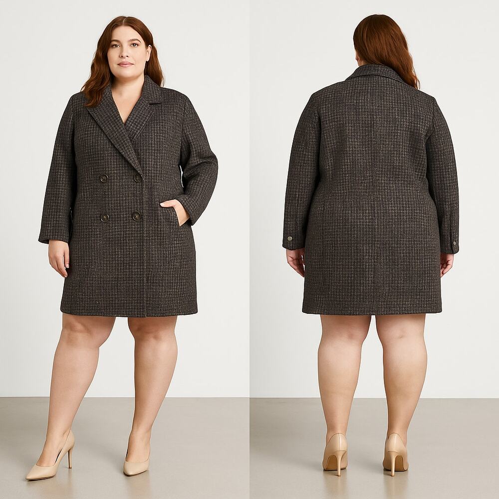 VTG Dani Colby Brown Tweed Wool Blend Coat Women 24W Double Breasted Winter